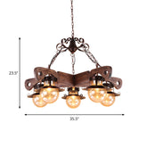 Cognac Seeded Glass Industrial Chandelier in Rust with 5/9 Lights